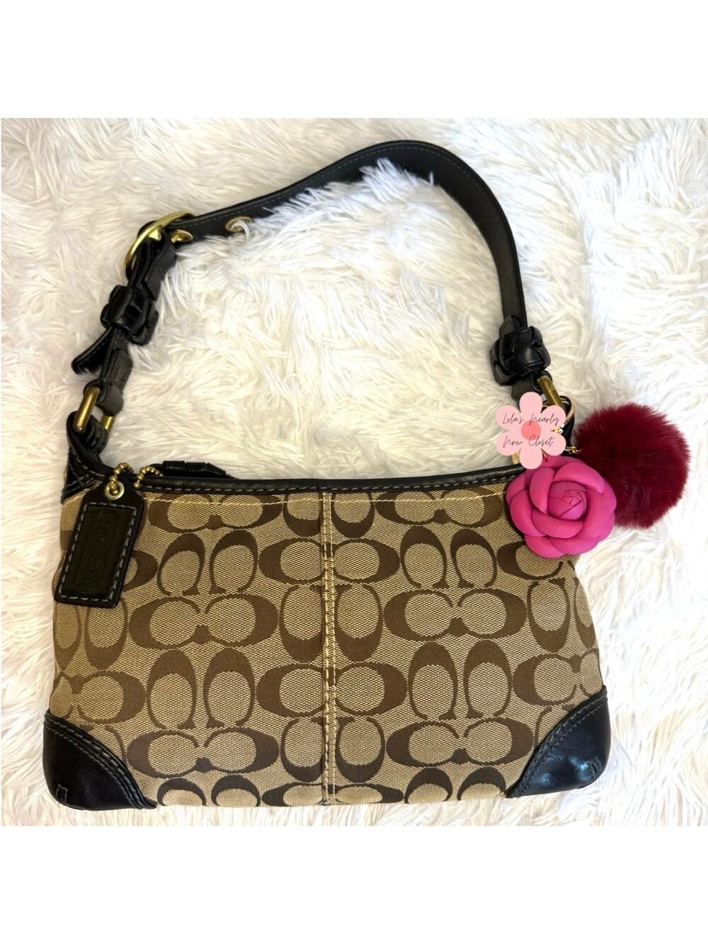 y2k COACH 2007 Black Brown Jacquard Hobo Signature Shoulder Bag